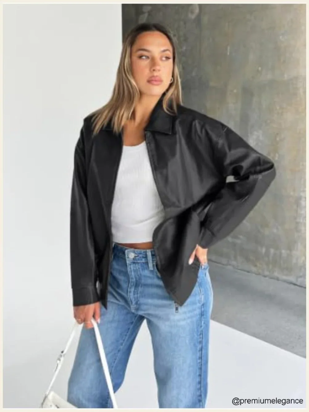 Oversized Faux Leather Moto Bomber Jacket Layering Coat Fall Winter